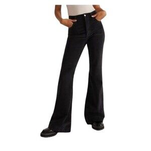 Favorite Daughter The Valentina Flare Jeans Button Fly Sz 33 Corduroy Black New